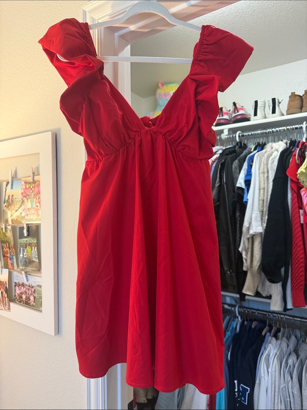 Red Ruffled Sleeve Mini Dress
